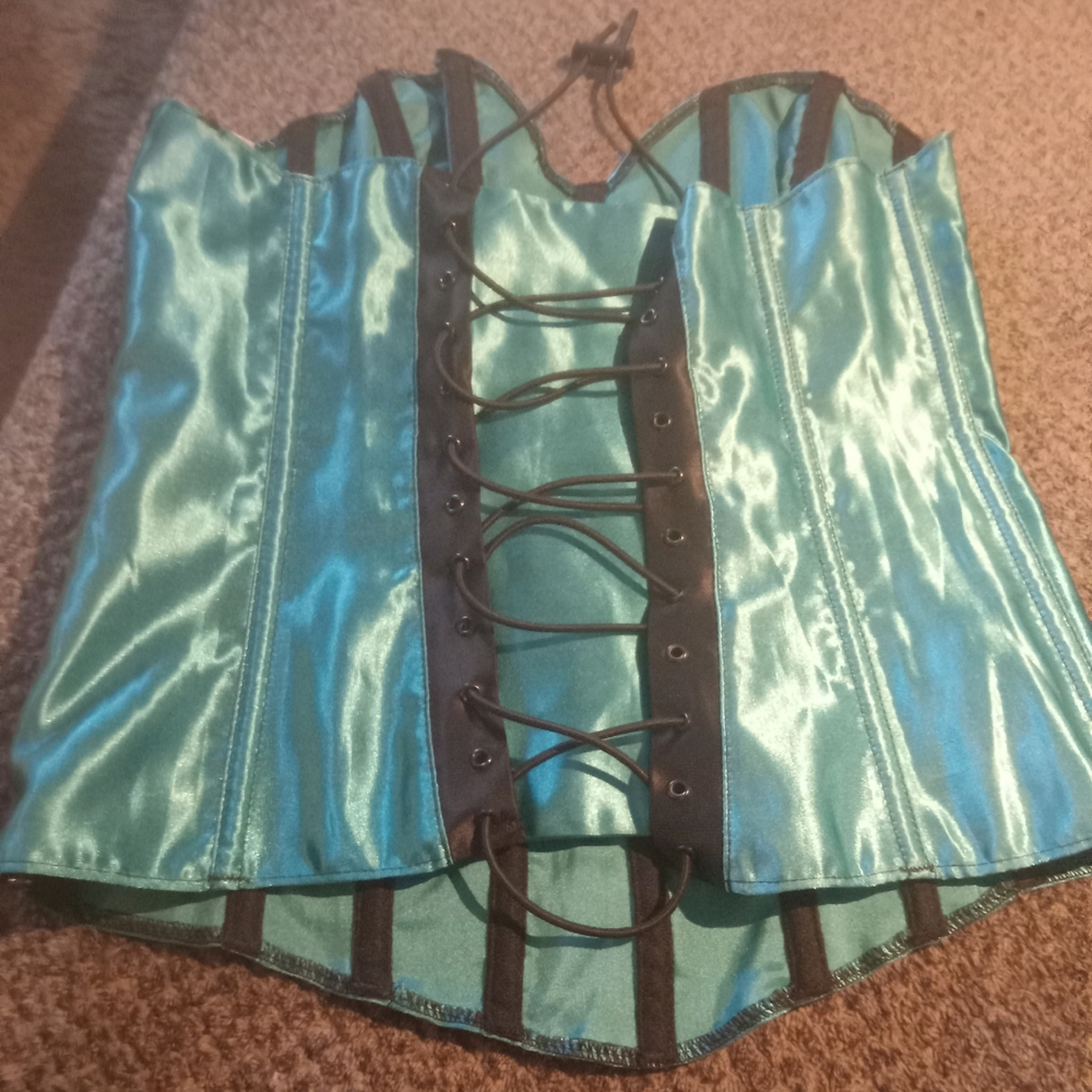 Teal and Black Lace-Up Corset